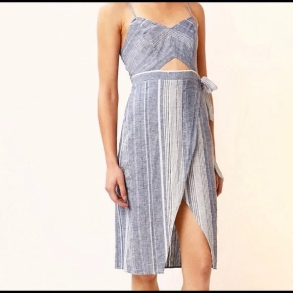 chinese dress ladies Roade Porto Blue Stripe Linen Midi Dress Organic Sustainable – The Fairnest main image 1